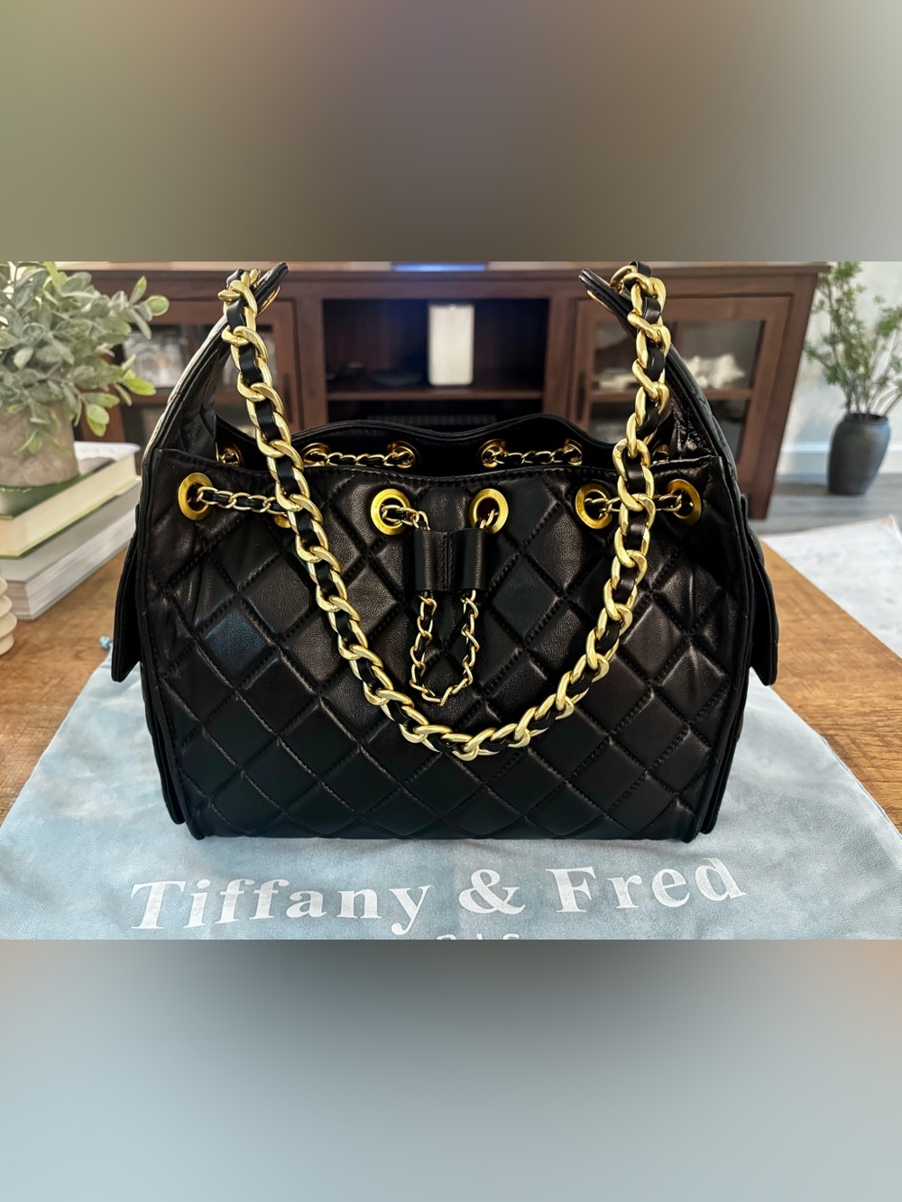 Quilted Sheepskin Leather Shoulder Bag with Chain Strap